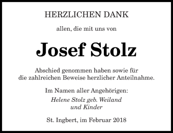 Todesanzeige von Josef Stolz von saarbruecker_zeitung