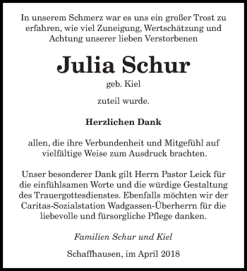 Todesanzeige von Julia Schur von saarbruecker_zeitung