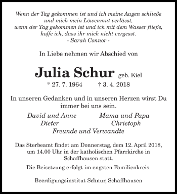 Todesanzeige von Julia Schur von saarbruecker_zeitung