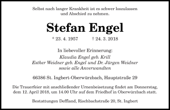 Todesanzeige von Stefan Engel von saarbruecker_zeitung