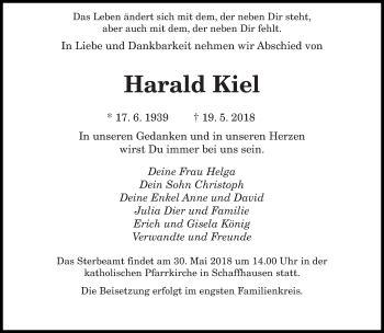 Todesanzeige von Harald Kiel von saarbruecker_zeitung