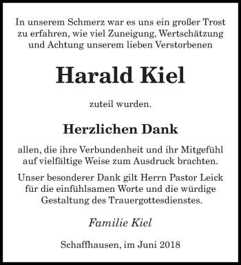 Todesanzeige von Harald Kiel von saarbruecker_zeitung