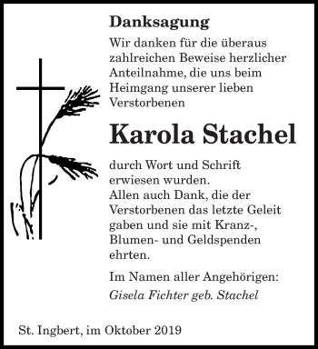 Todesanzeige von Karola Stachel von saarbruecker_zeitung