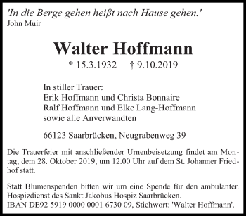 Todesanzeige von Walter Hoffmann von saarbruecker_zeitung