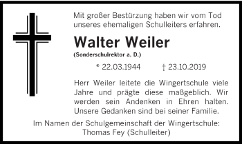 Todesanzeige von Walter Weiler von saarbruecker_zeitung