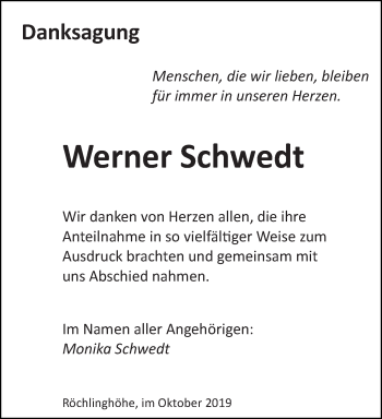 Todesanzeige von Werner Schwedt von saarbruecker_zeitung