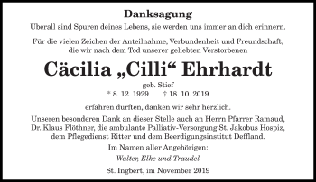 Todesanzeige von Cäcilia Ehrhardt von saarbruecker_zeitung