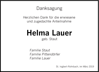 Todesanzeige von Helma Lauer von saarbruecker_zeitung