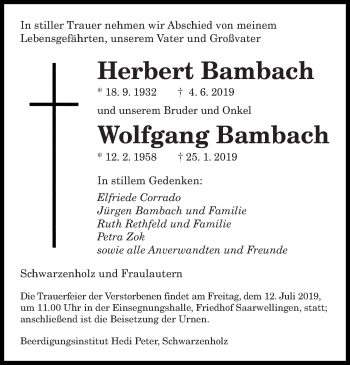 Todesanzeige von Herbert und Wolfgang Bambach von saarbruecker_zeitung