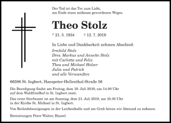 Todesanzeige von Theo Stolz von saarbruecker_zeitung