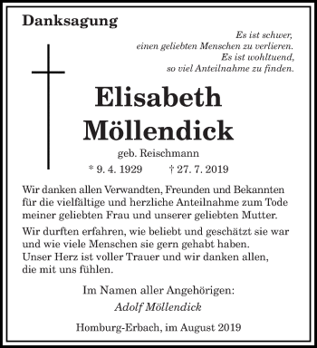 Todesanzeige von Elisabeth Möllendick von saarbruecker_zeitung