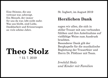 Todesanzeige von Theo Stolz von saarbruecker_zeitung