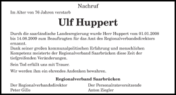 Todesanzeige von Ulf Huppert von saarbruecker_zeitung