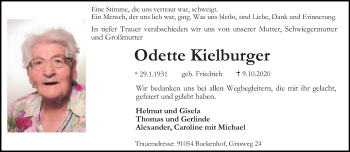 Todesanzeige von Odette Kielburger von saarbruecker_zeitung