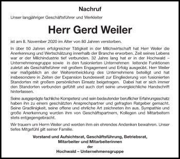 Todesanzeige von Gerd Weiler von saarbruecker_zeitung