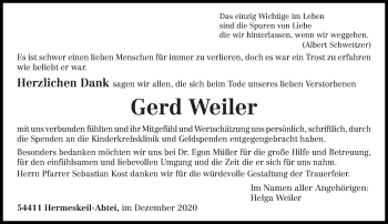 Todesanzeige von Gerd Weiler von saarbruecker_zeitung