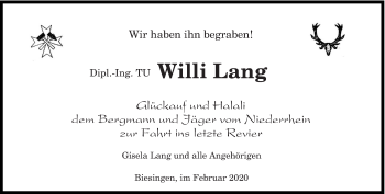 Todesanzeige von Willi Lang von saarbruecker_zeitung