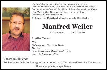 Todesanzeige von Manfred Weiler von saarbruecker_zeitung