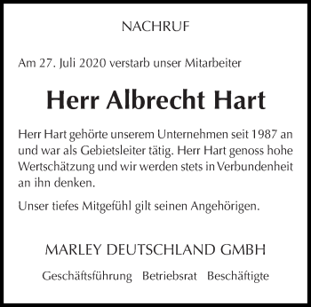 Todesanzeige von Albrecht Hart von saarbruecker_zeitung