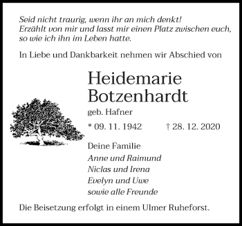 Todesanzeige von Heidmarie Botzenhardt von saarbruecker_zeitung