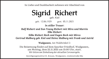 Todesanzeige von Sigrid Richert von saarbruecker_zeitung