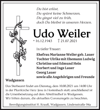 Todesanzeige von Udo Weiler von saarbruecker_zeitung