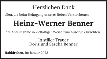 Todesanzeige von Heinz-Werner Benner von saarbruecker_zeitung