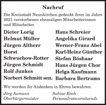 Todesanzeige von Nachruf  von saarbruecker_zeitung