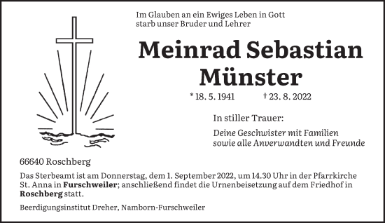 Todesanzeige von Meinrad Sebastian Münster von saarbruecker_zeitung