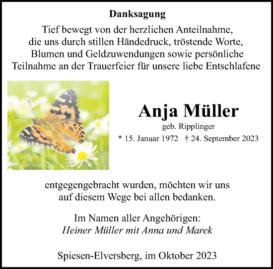 Todesanzeige von Anja Müller von saarbruecker_zeitung