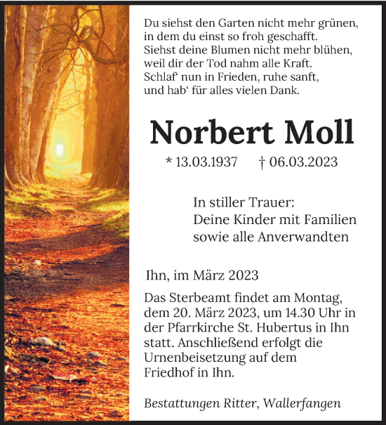 Todesanzeige von Norbert Moll von saarbruecker_zeitung