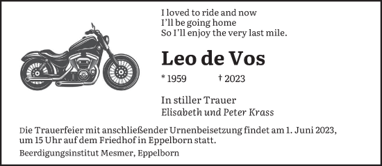 Todesanzeige von Leo de Vos von saarbruecker_zeitung