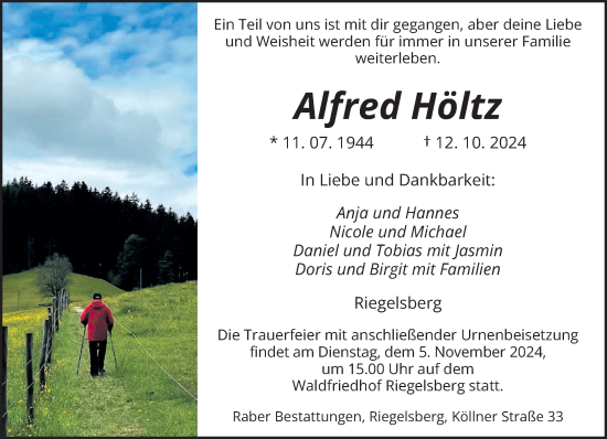 Todesanzeige von Alfred Höltz von saarbruecker_zeitung