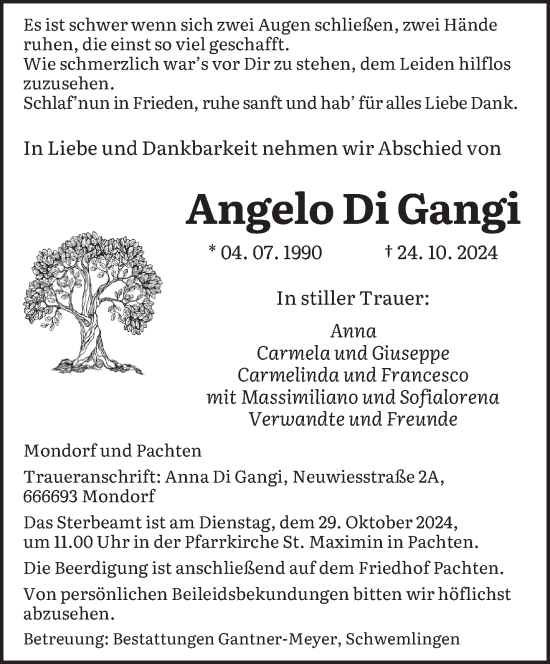 Todesanzeige von Angelo Di Gangi von saarbruecker_zeitung