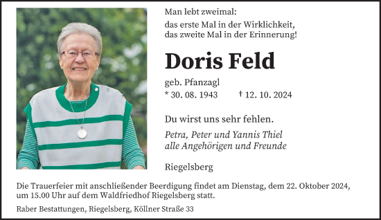 Todesanzeige von Doris Feld von saarbruecker_zeitung