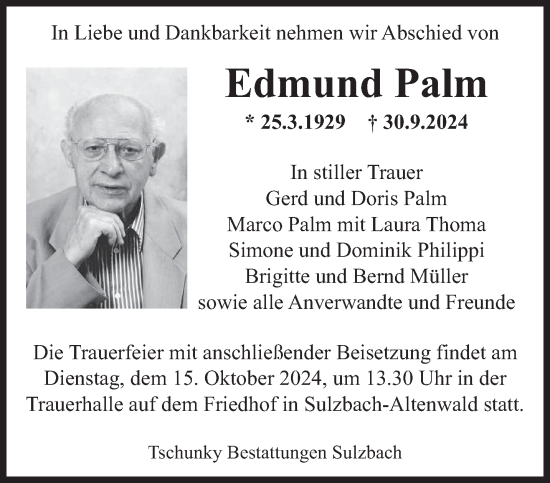 Todesanzeige von Edmund Palm von saarbruecker_zeitung