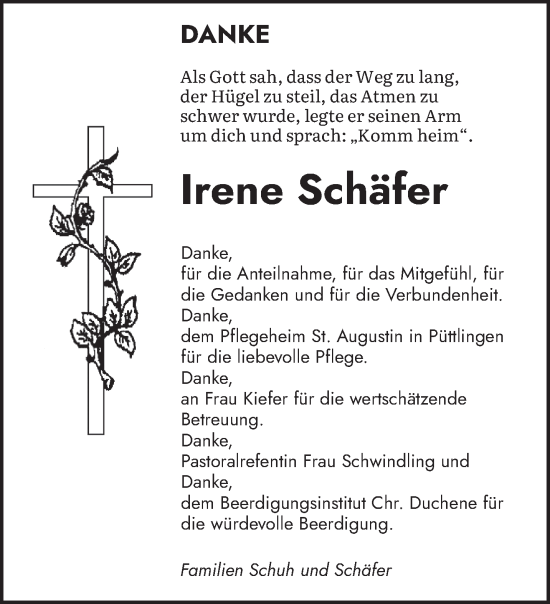 Todesanzeige von Irene Schäfer von saarbruecker_zeitung