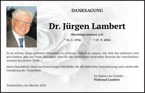 Todesanzeige von Jürgen Lambert von saarbruecker_zeitung