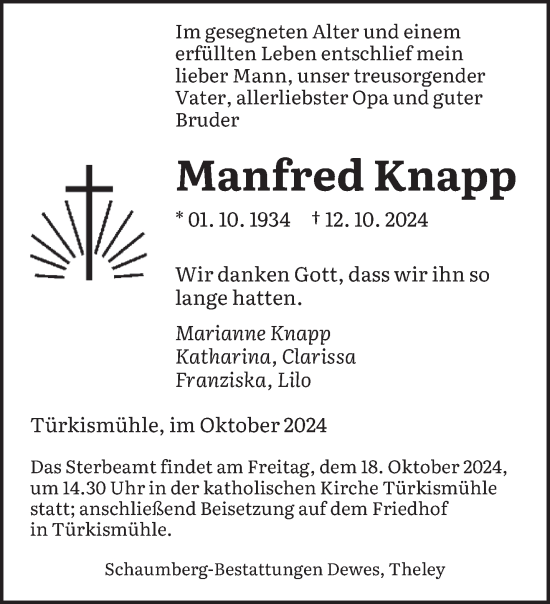 Todesanzeige von Manfred Knapp von saarbruecker_zeitung