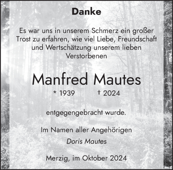 Todesanzeige von Manfred Mautes von saarbruecker_zeitung