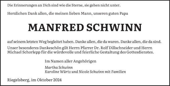 Todesanzeige von Manfred Schwinn von saarbruecker_zeitung