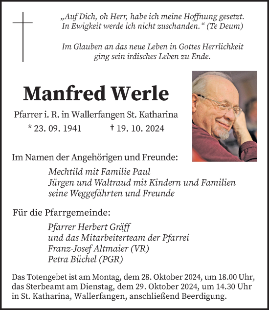 Todesanzeige von Manfred Werle von saarbruecker_zeitung