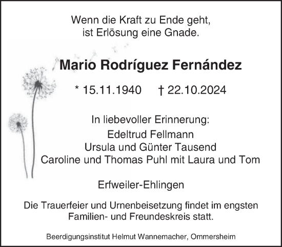 Todesanzeige von Mario Rodriguez Fernandez von saarbruecker_zeitung