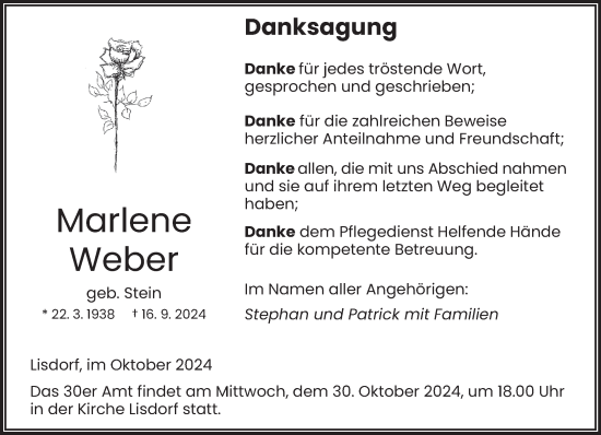 Todesanzeige von Marlene Weber von saarbruecker_zeitung