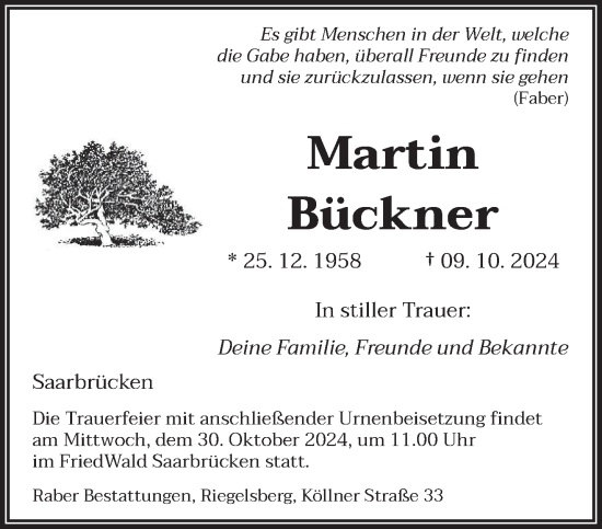 Todesanzeige von Martin Bückner von saarbruecker_zeitung