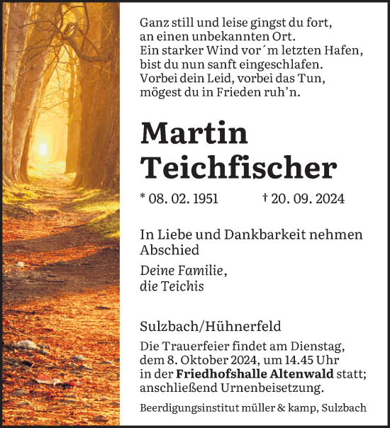 Todesanzeige von Martin Teichfischer von saarbruecker_zeitung