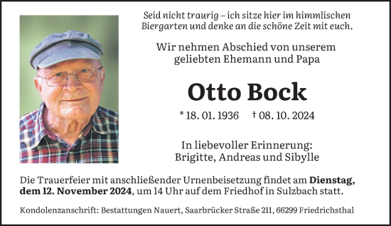 Todesanzeige von Otto Bock von saarbruecker_zeitung