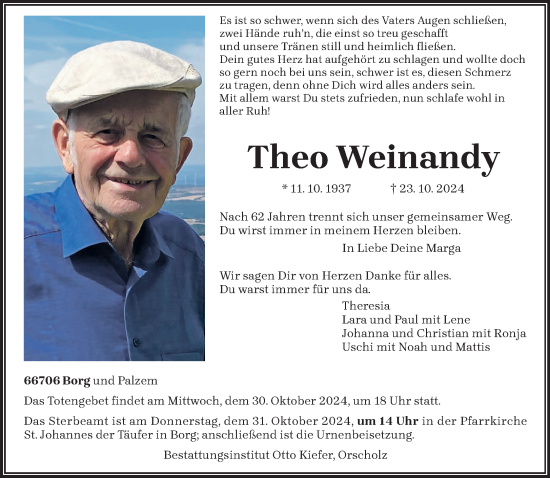 Todesanzeige von Theo Weinandy von saarbruecker_zeitung