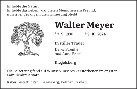 Todesanzeige von Walter Meyer von saarbruecker_zeitung