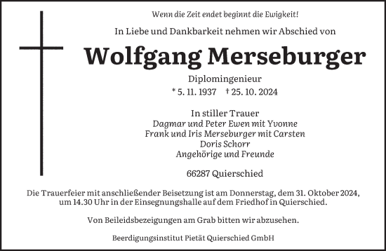 Todesanzeige von Wolfgang Merseburger von saarbruecker_zeitung